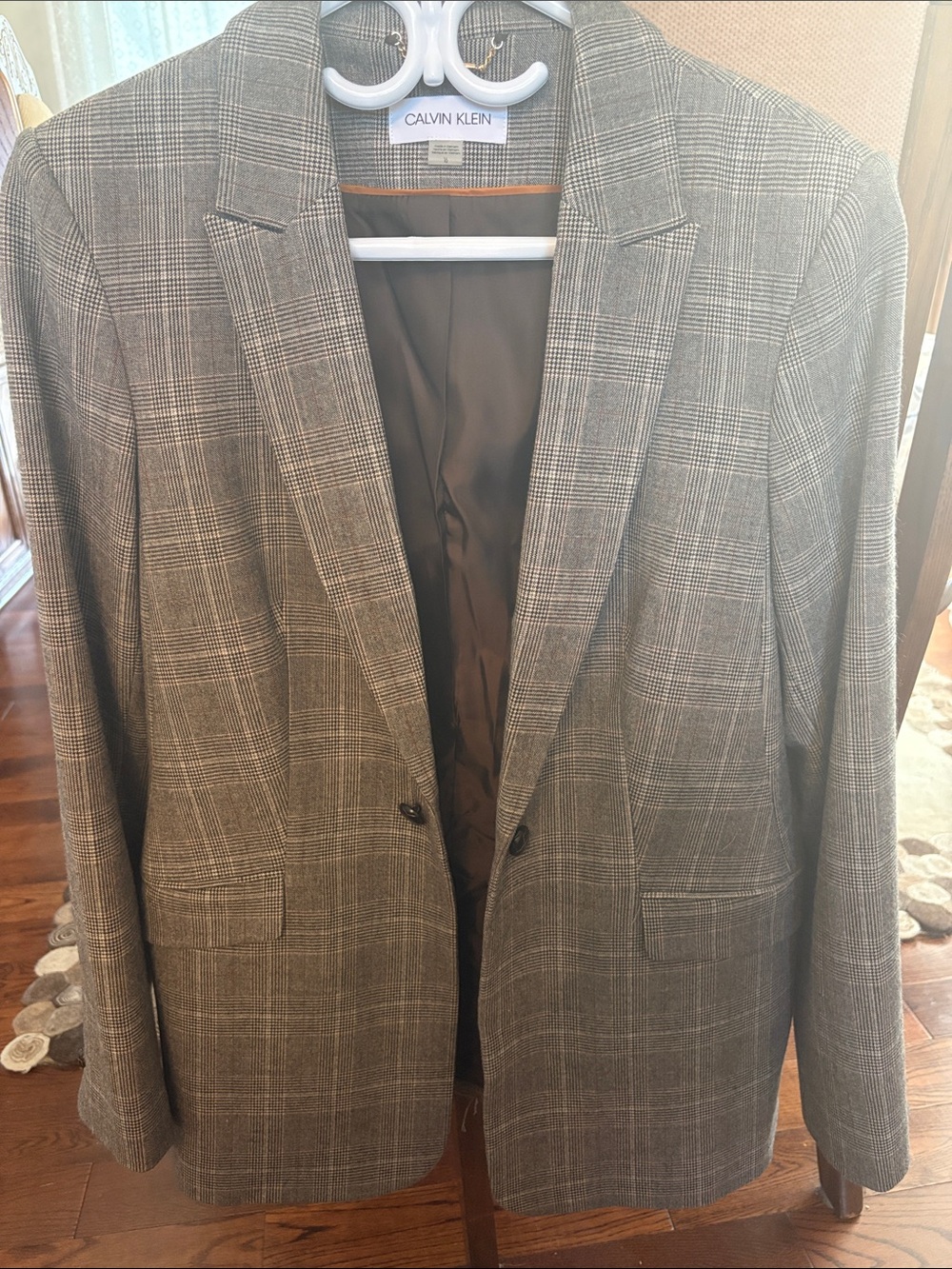 Calvin Klein Plaid Gray Single-Breasted Blazer